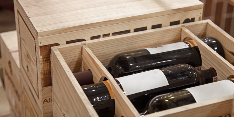 Wine packaged in wooden case for export and import